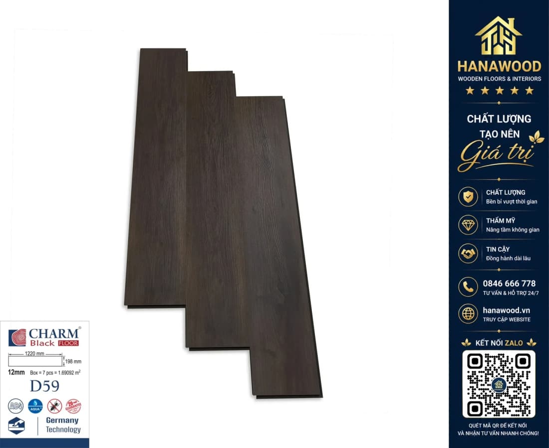 Sàn Gỗ Công Nghiệp Charmwood D59 Dày 12mm