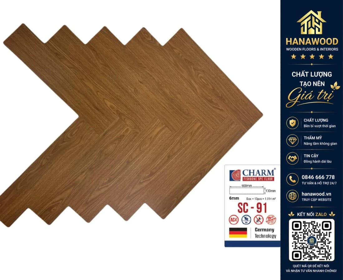 Hình ảnh Sàn Nhựa Hèm Khoá Xương Cá Charmwood SC-91 6mm