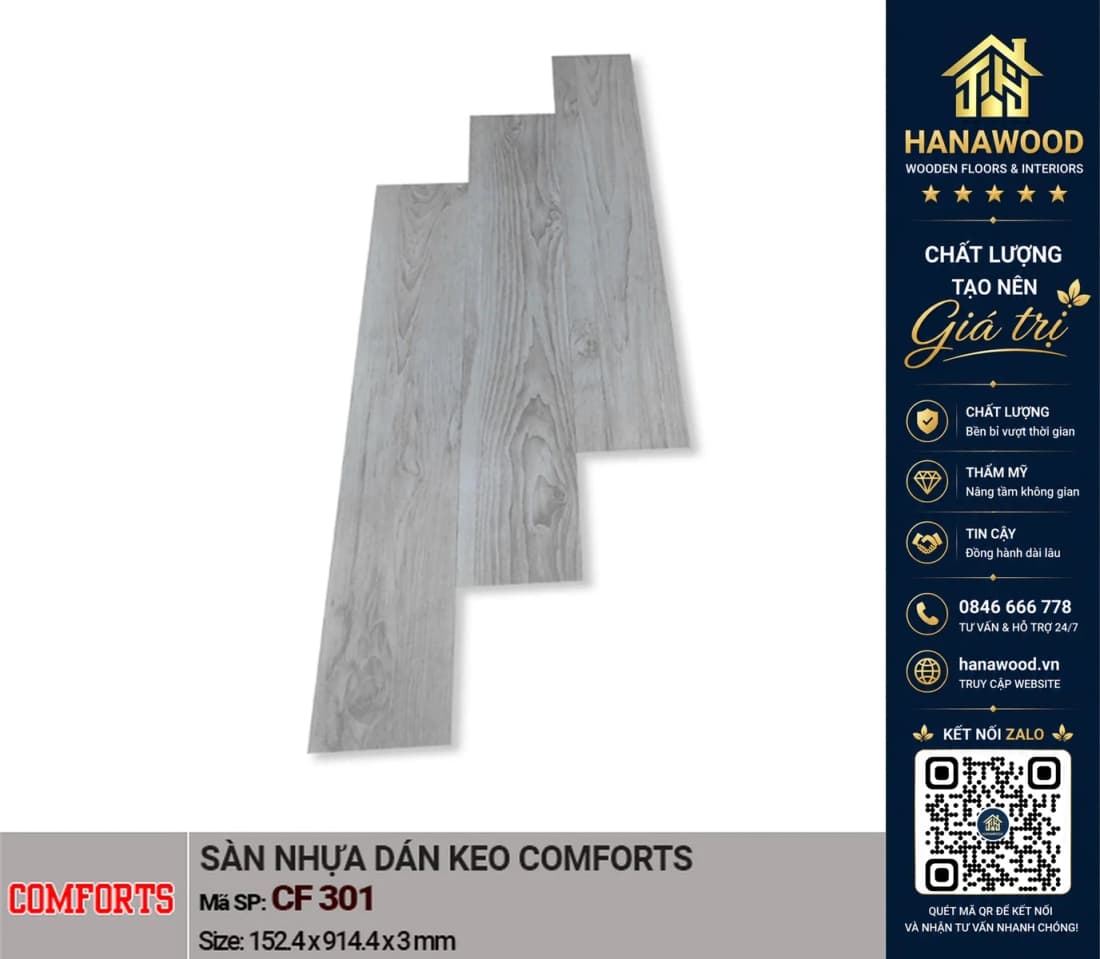 Sàn Nhựa Giả Gỗ Dán Keo Comforts CF301 Dày 3mm