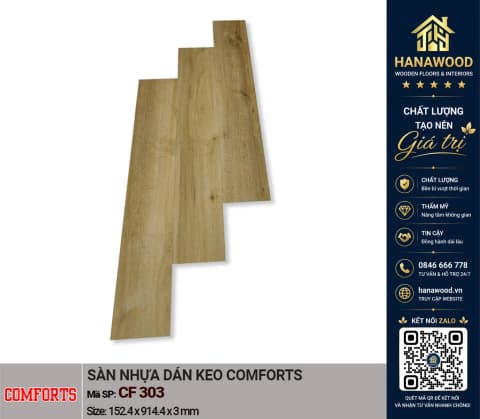 Sàn Nhựa Dán Keo Vân Gỗ Comforts CF303 Dày 3mm