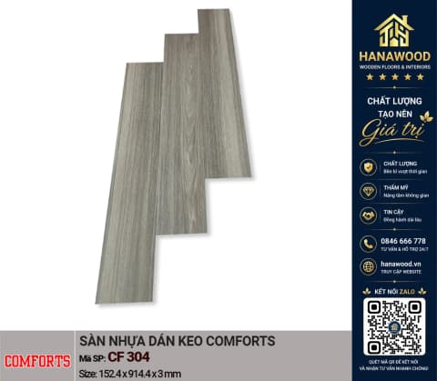 Sàn Nhựa Dán Keo Vân Gỗ Comforts CF304 Dày 3mm