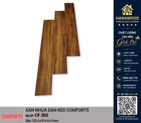 Sàn Nhựa Dán Keo Vinyl Vân Gỗ Comforts CF305 Dày 3mm