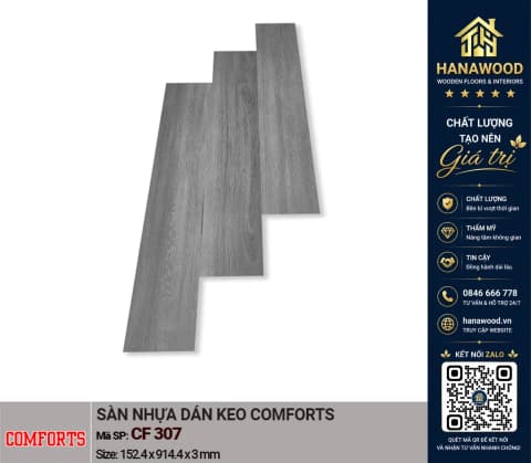 Sàn Nhựa Dán Keo Giả Gỗ Comforts CF307 Dày 3mm