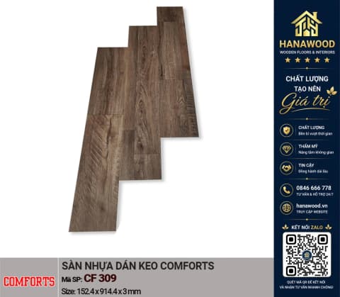 Sàn Nhựa Dán Keo Giả Vân Gỗ Comforts CF309 Dày 3mm