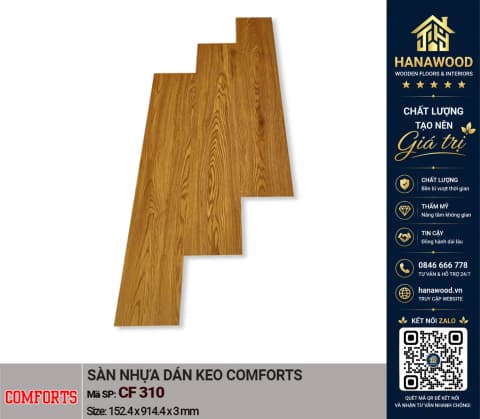 Sàn Nhựa Giả Gỗ Dán Keo Comforts CF310 Dày 3mm