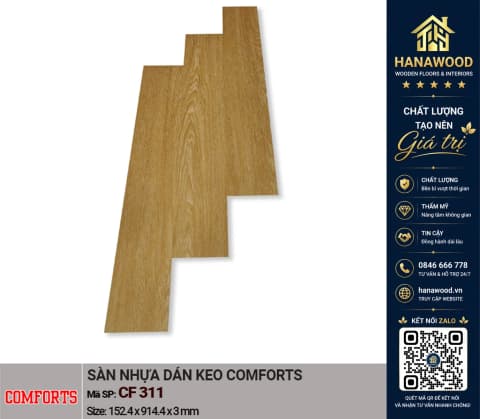 Sàn Nhựa Dán Keo Giả Vân Gỗ Comforts CF311 3mm