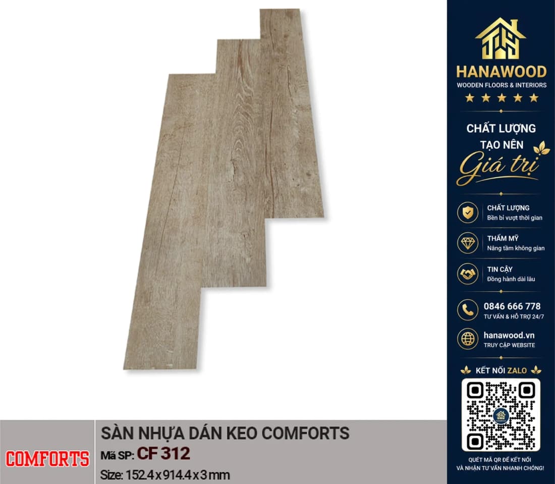 Hình ảnh Sàn Nhựa Giả Gỗ Dán Keo Comforts CF312 Dày 3mm