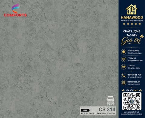 Hình ảnh Sàn Nhựa Giả Gỗ Dán Keo Giả Vân Bê Tông Comforts CS314 Dày 3mm