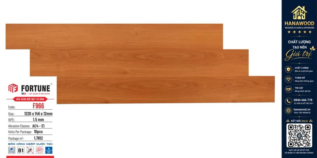 Sàn Gỗ Công Nghiệp Fortune F966 Dày 12mm