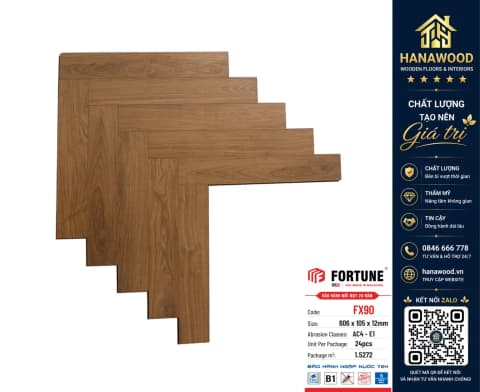 Sàn Gỗ Công Nghiệp Xương Cá Fortune FX90 12mm