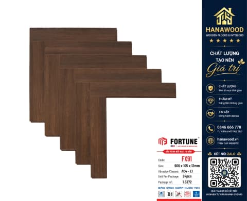 Sàn Gỗ Công Nghiệp Xương Cá Fortune 12mm FX91
