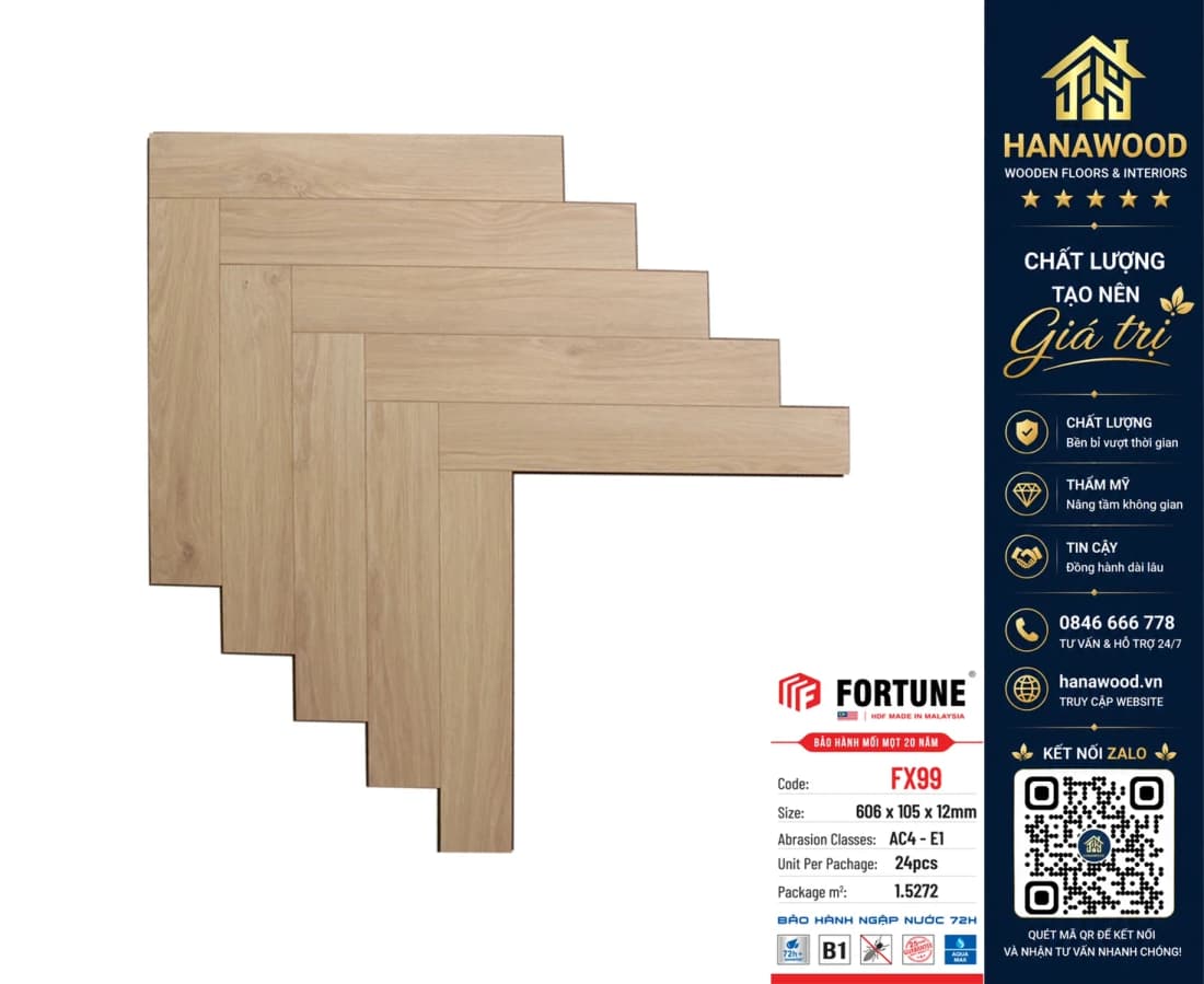 Sàn Gỗ Xương Cá Fortune Malaysia FX99 12mm