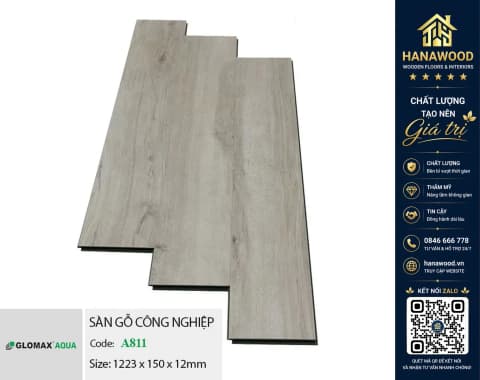 Sàn Gỗ Công Nghiệp Glomax Aqua A811 12mm