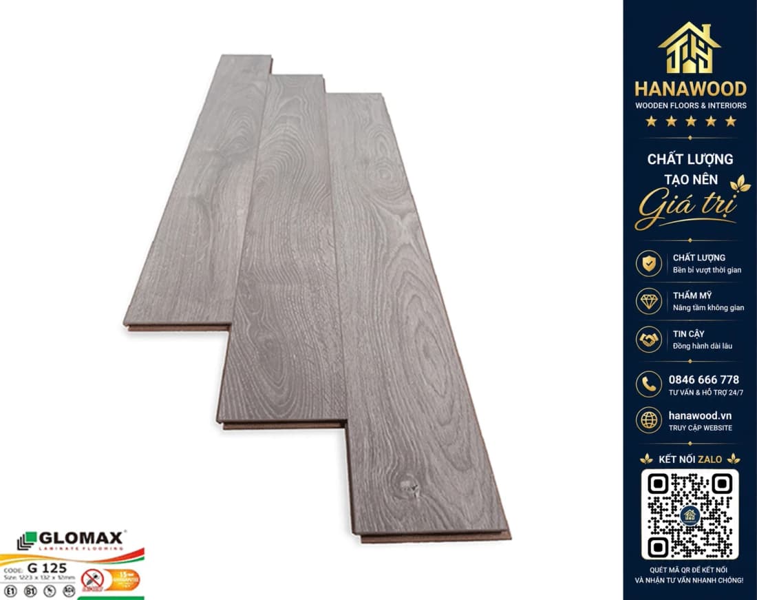 Sàn Gỗ Công Nghiệp Glomax G125 12mm