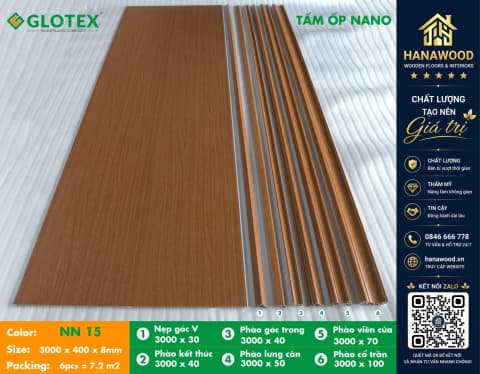 Hình ảnh Tấm Nhựa Ốp Tường Nano Glotex NN 15 Giả Vân Gỗ
