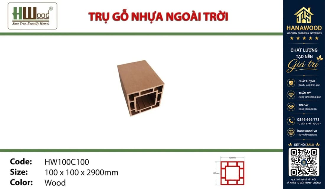 Lam Trụ Pergola Gỗ Nhựa Ngoài Trời Hwood HW100C100