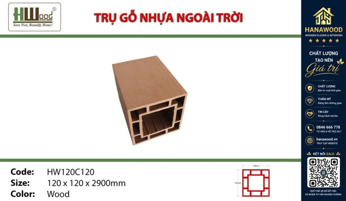 Lam Trụ Giàn Hoa Pergola Gỗ Nhựa Hwood HW120C120