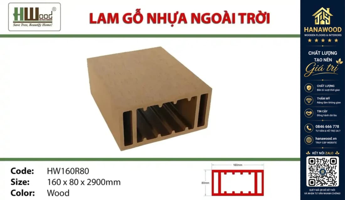 Thanh Lam Hộp Gỗ Nhựa Ngoài Trời Hwood HW160R80