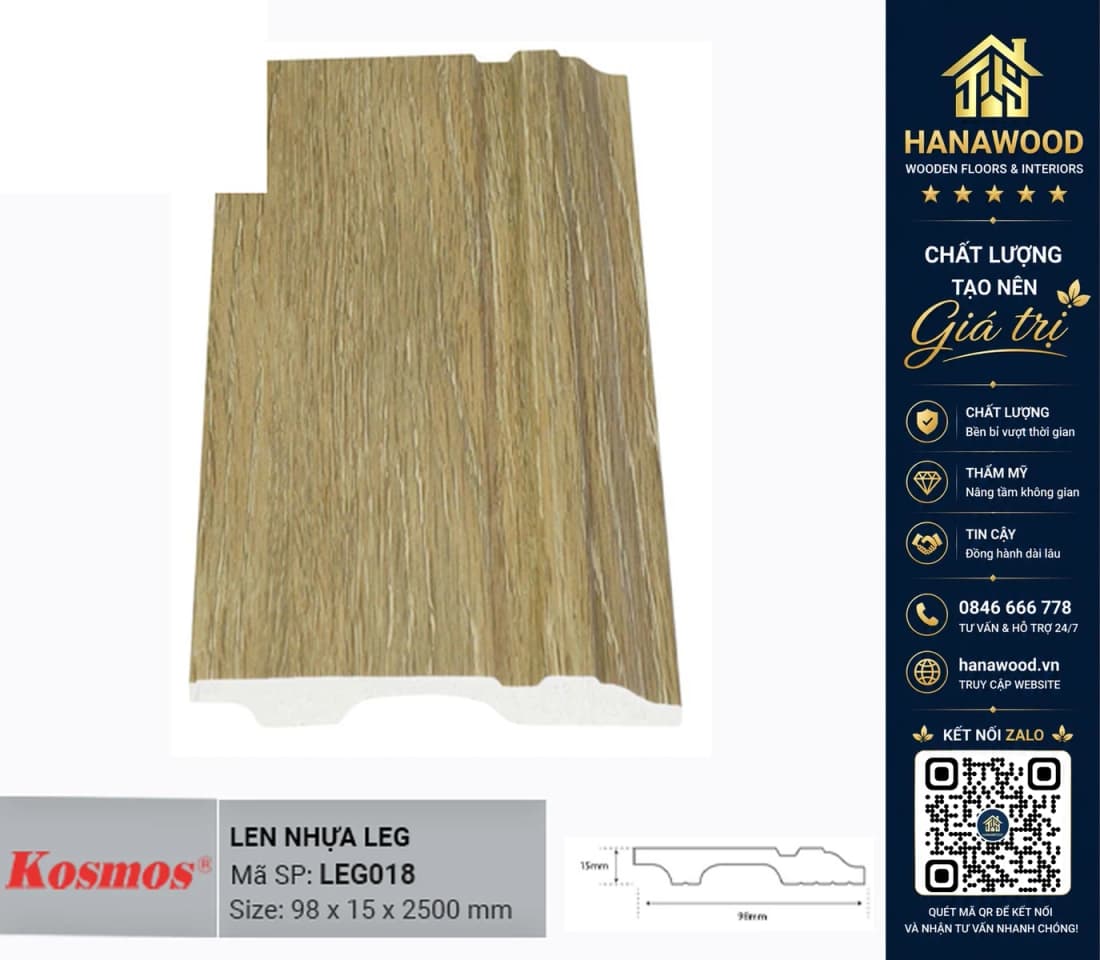 Len chân tường mã LEG018 98 x 15 x 2500 mm