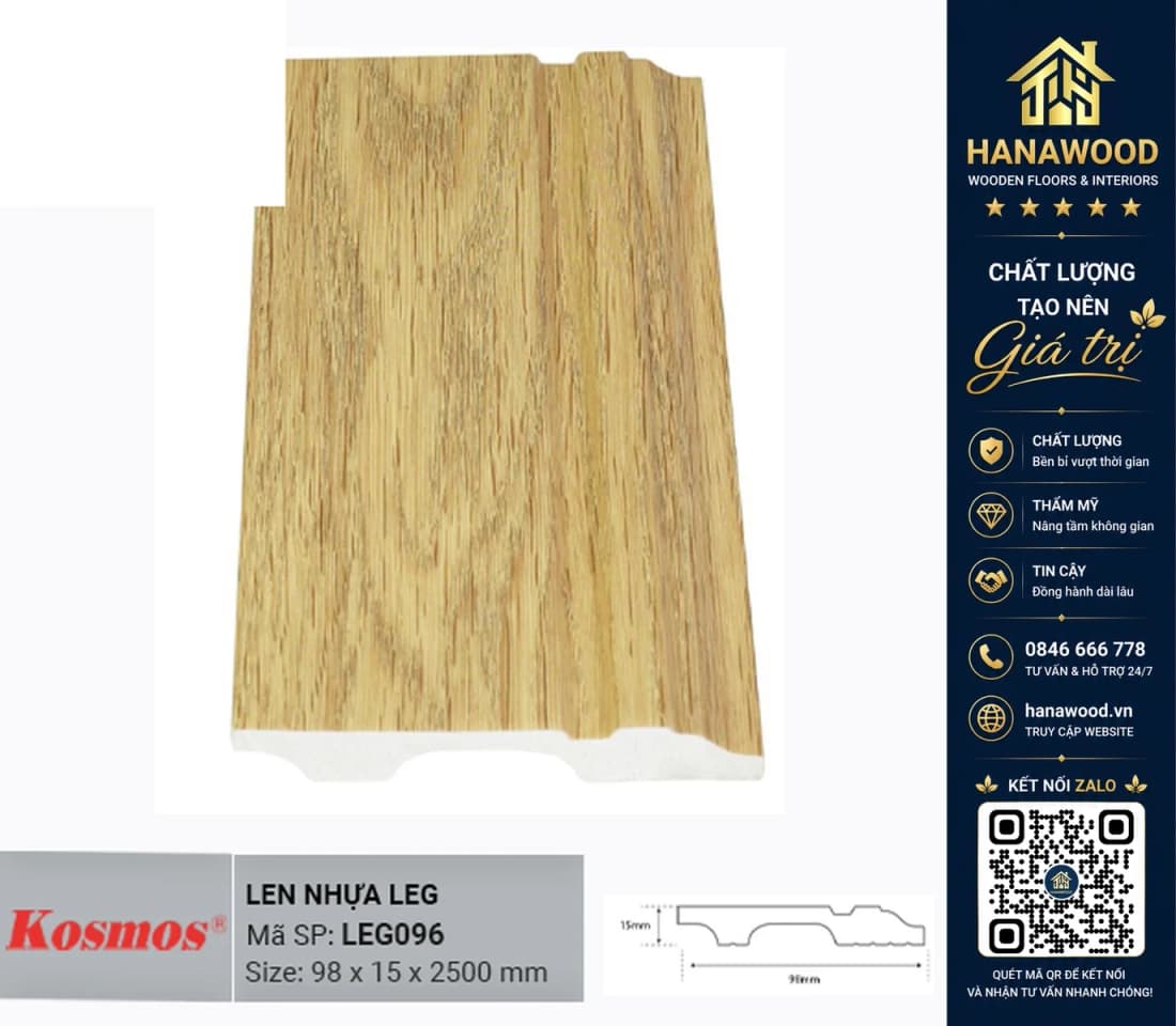 Len chân tường mã LEG096 98 x 15 x 2500 mm