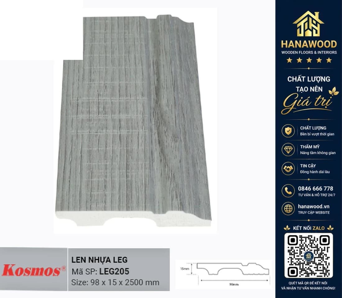 Len chân tường mã LEG205 98 x 15 x 2500 mm