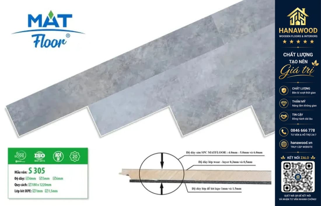 Sàn Nhựa Hèm Khóa Giả Bê Tông Vân Đá MAT Floor S305