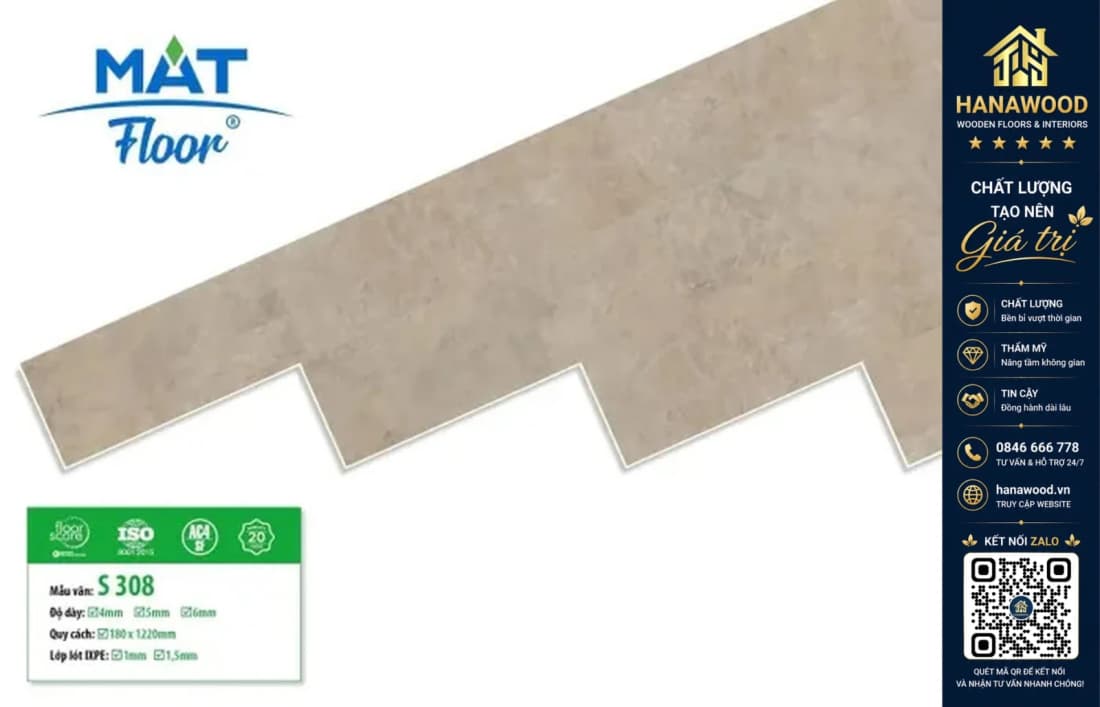 Sàn Nhựa Hèm Khóa Giả Bê Tông Vân Đá MAT Floor S308