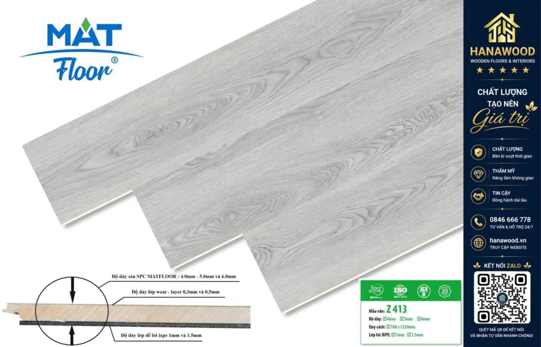 Sàn Nhựa Giả Gỗ Hèm Khóa MAT Floor Z-413 Dày 4mm