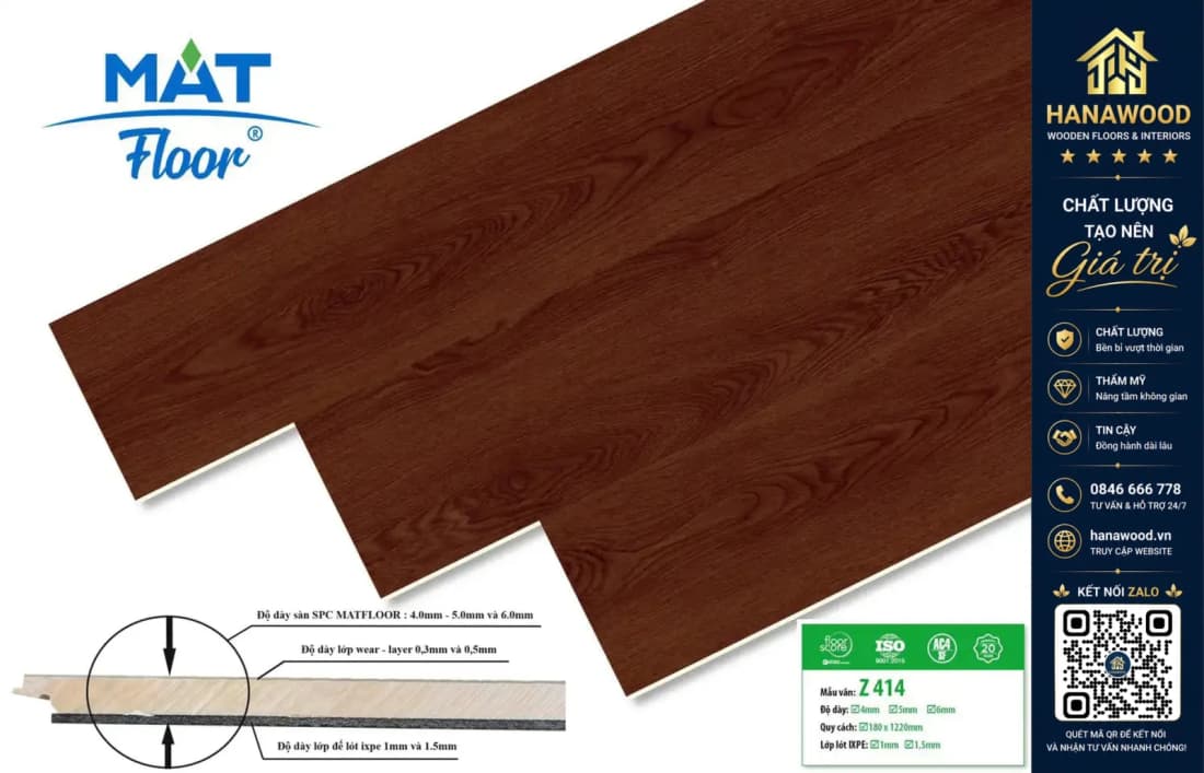 Sàn Nhựa Giả Gỗ Hèm Khóa MAT Floor Z-414 Dày 4mm