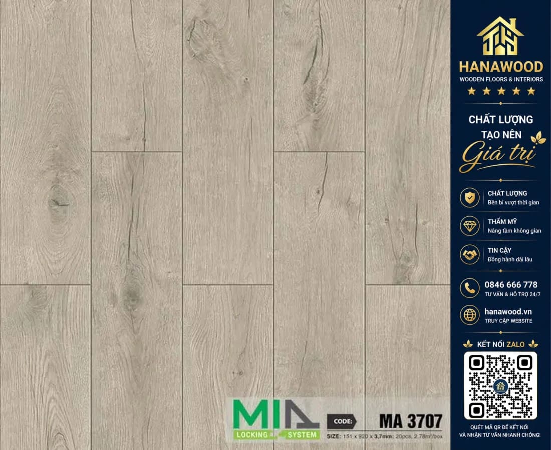 Sàn Nhựa Vinyl Hèm Khóa Đế Cao Su MIA MA 3707 Dày 5.7mm