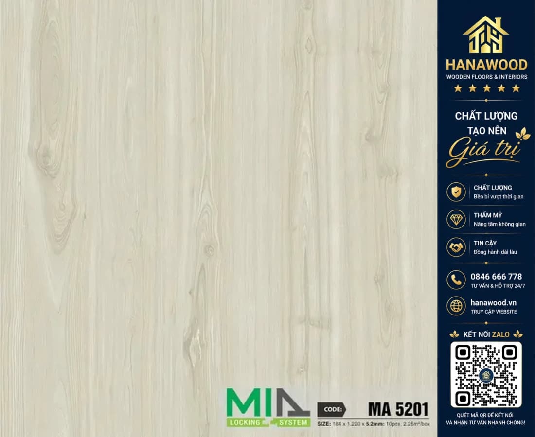 Sàn Nhựa Giả Gỗ Hèm Khóa MIA MA 5201 Dày 5.2mm