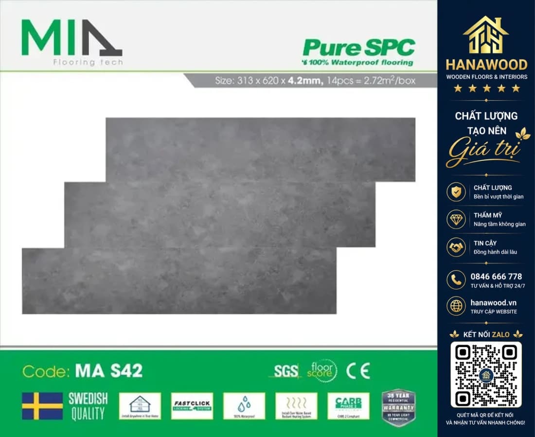 Sàn Nhựa Vinyl Hèm Khóa Giả Gỗ MIA MA S42 Đế Cao Su 5.5mm