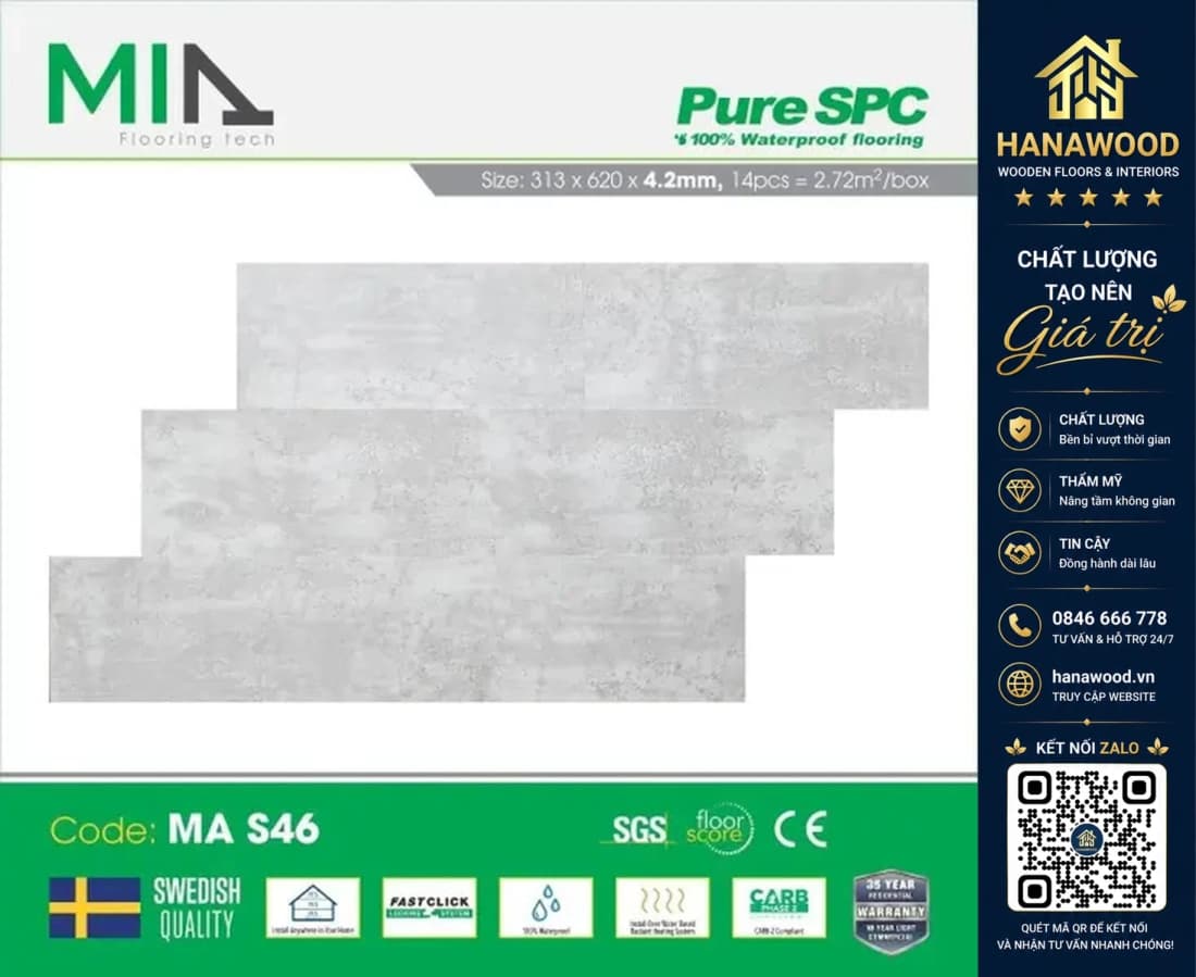 Sàn Nhựa Giả Gỗ Hèm Khoá MIA MA S46 Đế Cao Su 5.5mm