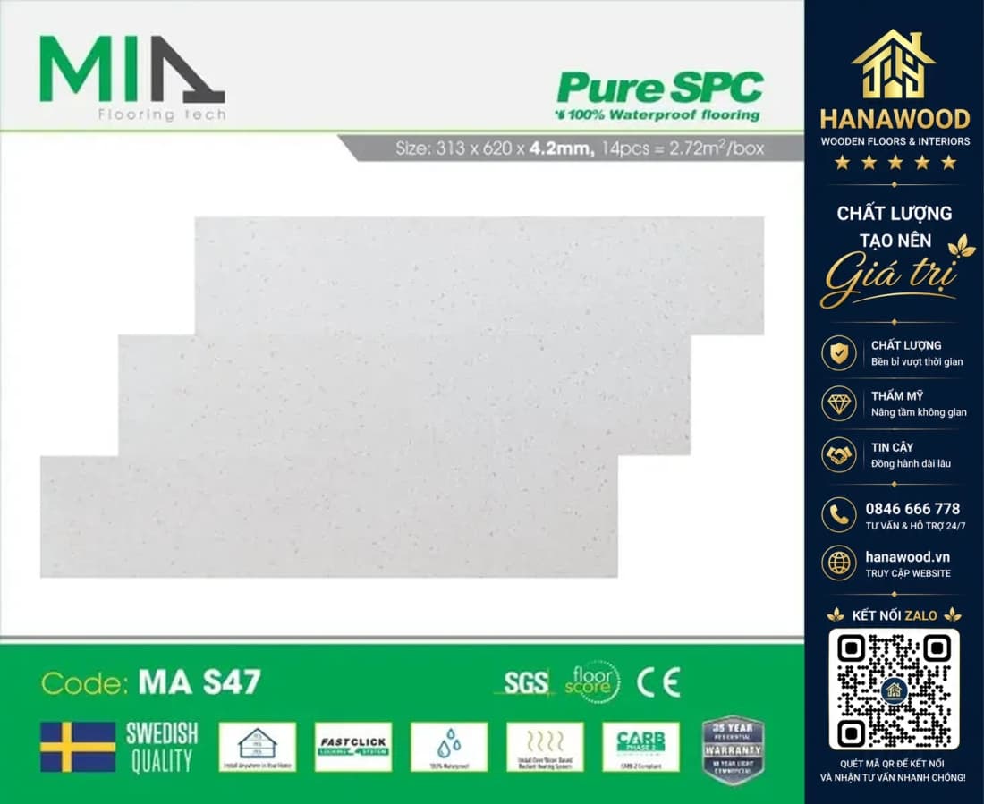 Sàn Nhựa Giả Gỗ Vinyl Hèm Khóa MIA MA S47 Đế Cao Su 5.5mm