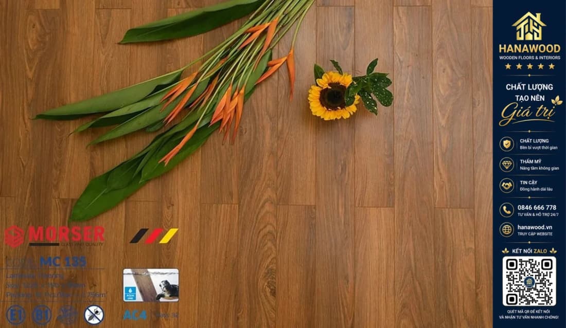 Sàn Gỗ Công Nghiệp Morser Cốt Xanh 8mm MC135
