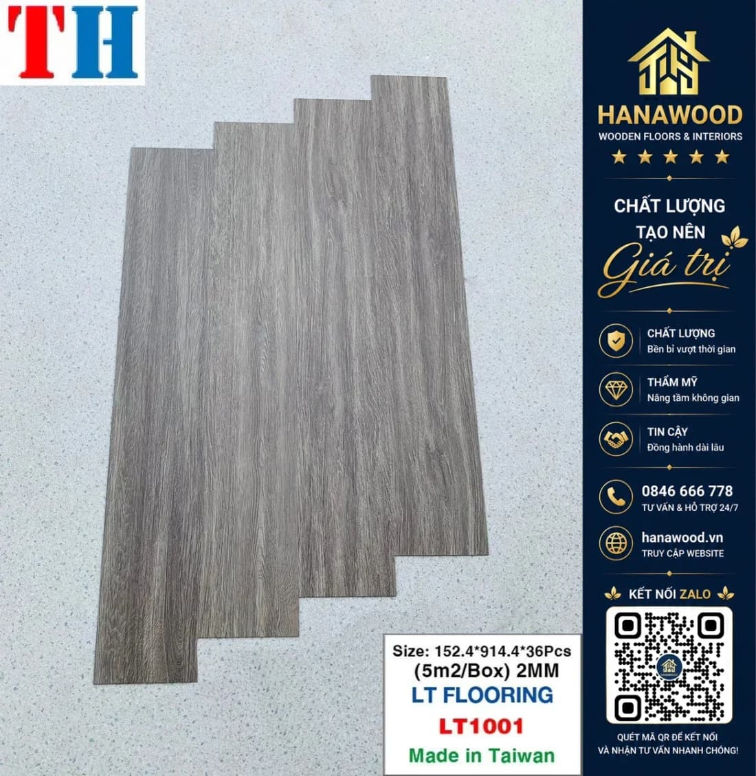 Hình ảnh Sàn Nhựa Giả Gỗ Dán Keo THFloor LT1001 Dày 2mm