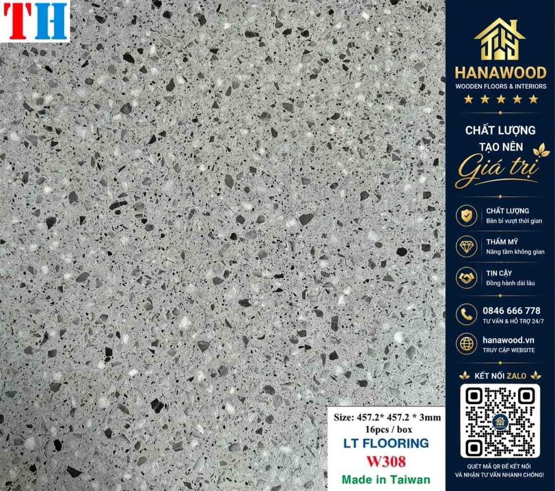 Hình ảnh Sàn Nhựa Dán Keo Vân Đá Mài Terrazzo THFloor W308 Dày 3mm