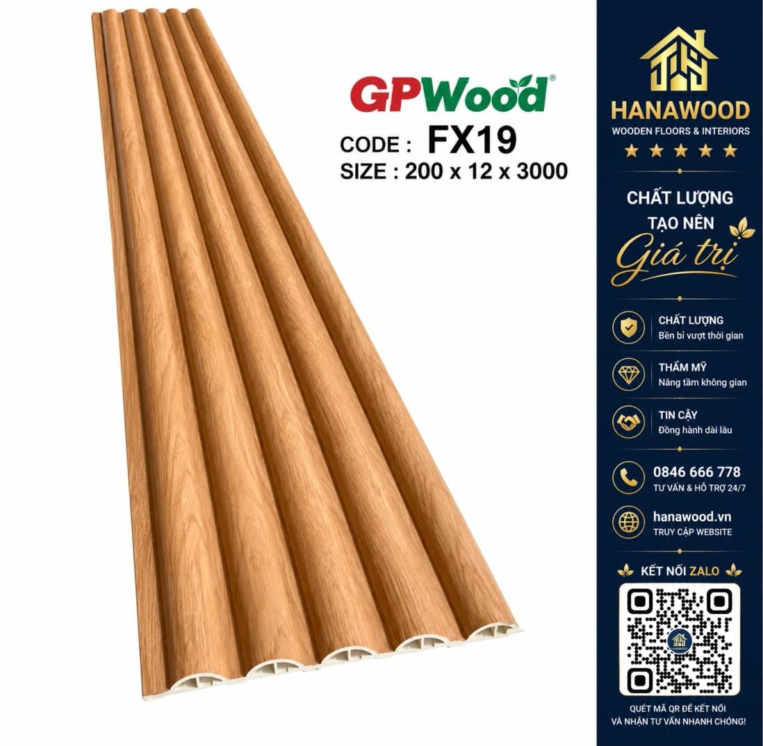 Tấm Ốp Trần Lam Sóng Tròn GPWood FX19 Vân Gỗ
