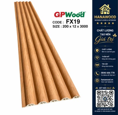 Tấm Ốp Trần Lam Sóng Tròn GPWood FX19 Vân Gỗ