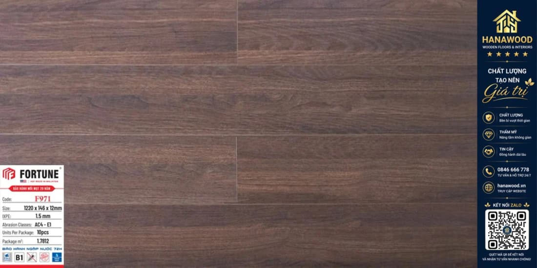 Sàn Gỗ Công Nghiệp Fortune Malaysia F971 Dày 12mm
