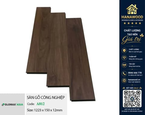 Sàn Gỗ Công Nghiệp Glomax Aqua A812 12mm
