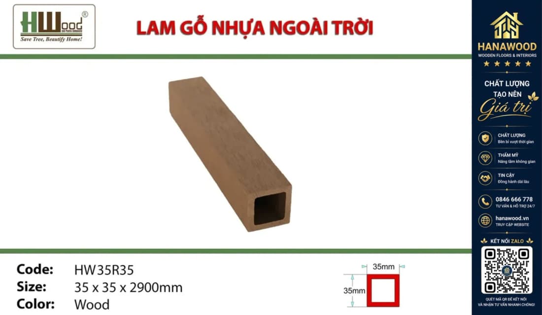 Thanh Lam Hộp Gỗ Nhựa Ngoài Trời Hwood HW35R35