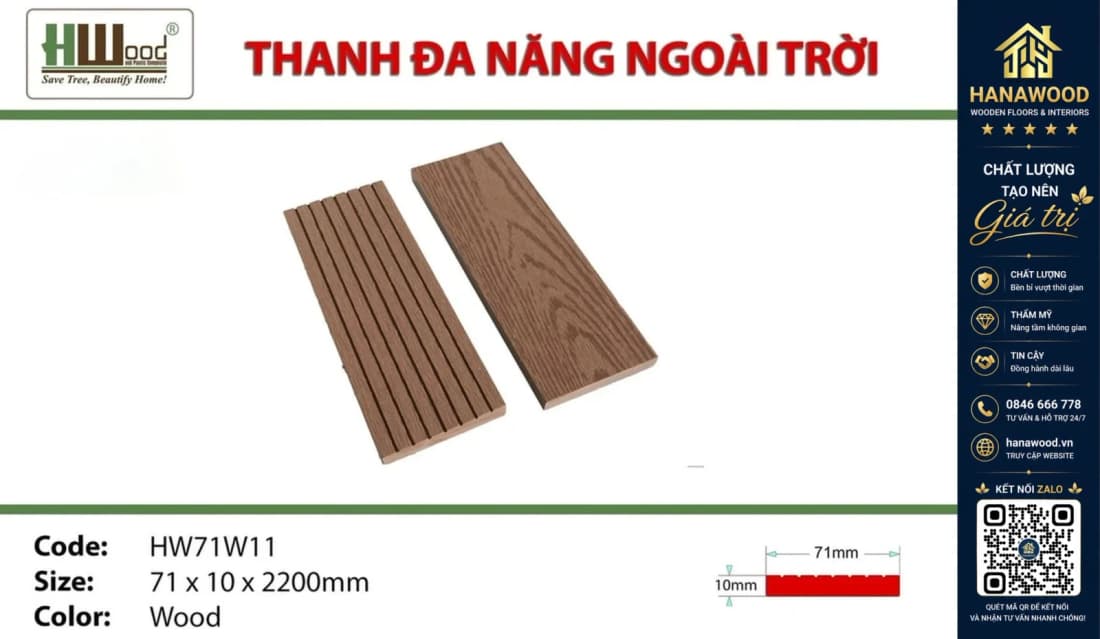Thanh Lam Đa Năng Gỗ Nhựa Ngoài Trời Hwood HW71W11