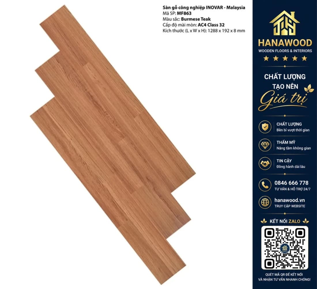 Sàn Gỗ Công Nghiệp Inovar MF863 8mm