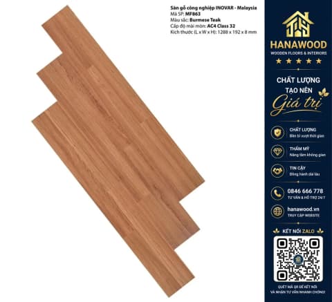Sàn Gỗ Công Nghiệp Inovar MF863 8mm