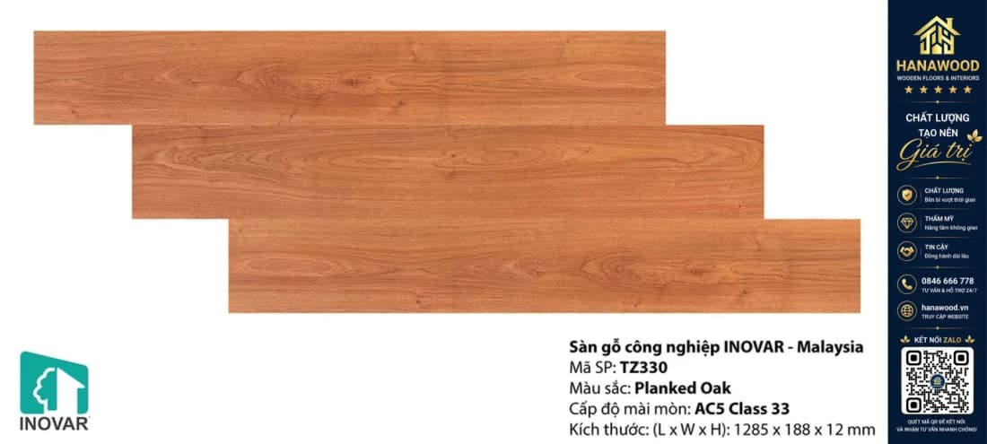 Sàn Gỗ Công Nghiệp Inovar TZ330 12mm