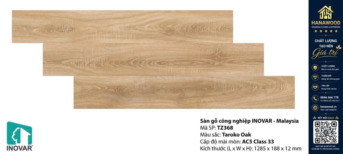 Sàn Gỗ Công Nghiệp Inovar TZ368 12mm