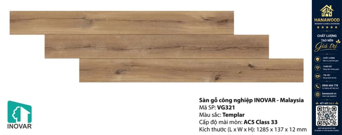Sàn Gỗ Công Nghiệp Inovar VG321 12mm