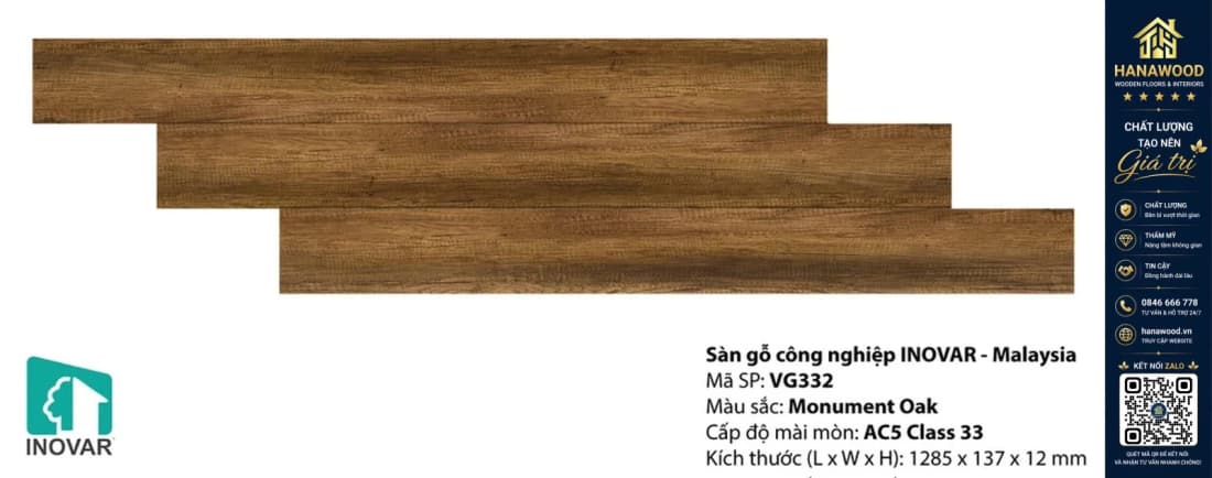 Sàn Gỗ Công Nghiệp Inovar VG332 12mm