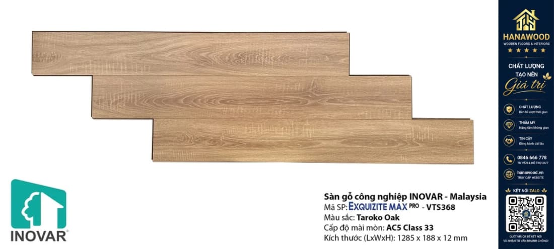 Sàn Gỗ Công Nghiệp Inovar VTS368 12mm